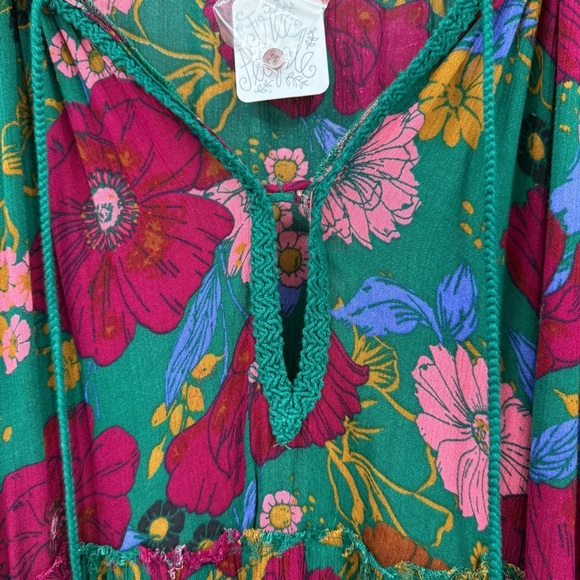 Free People In The Moment Dress Oversized Boho Floral Green Floral Print M - Picture 11 of 15